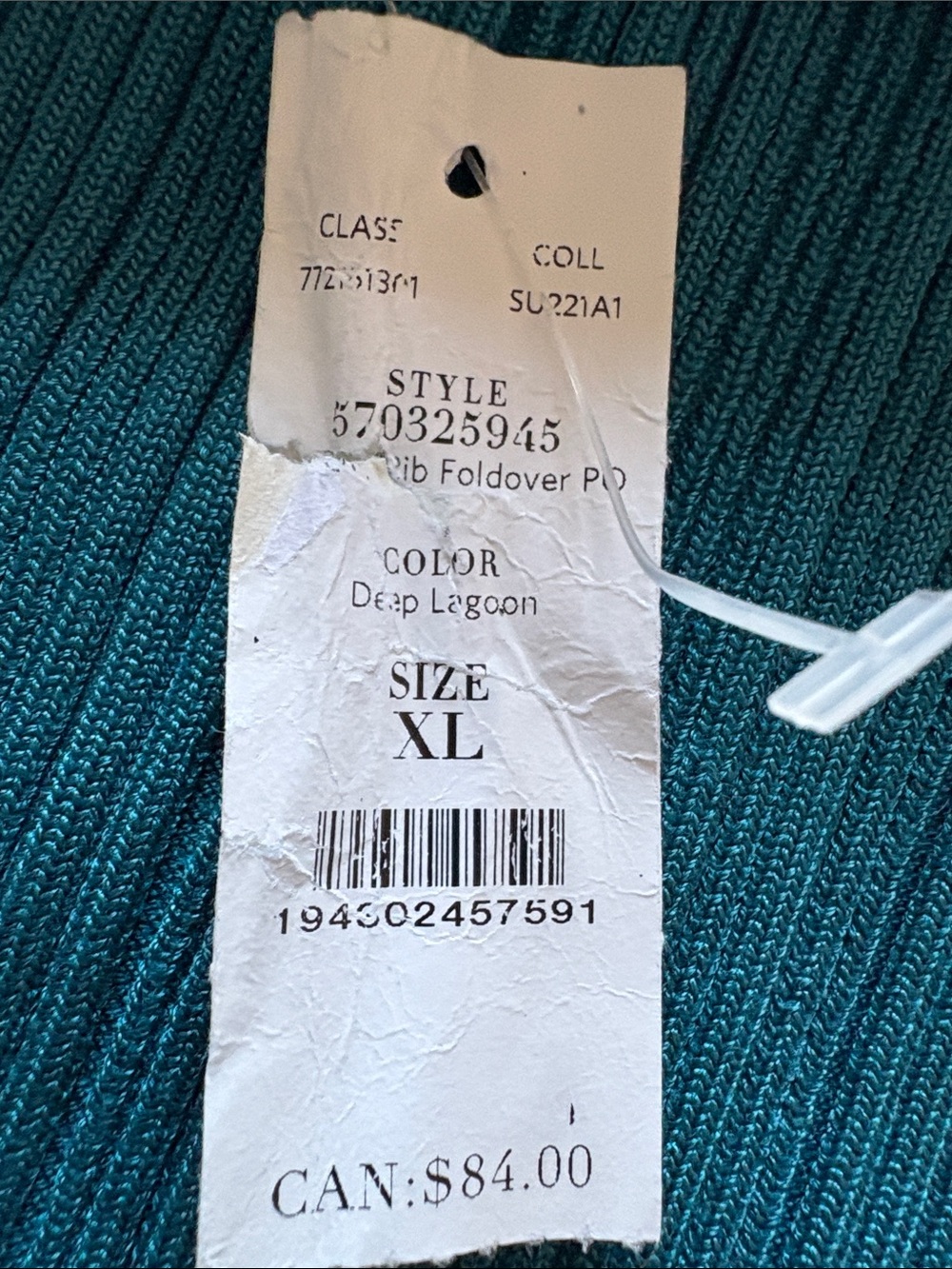 White House Black Market Ribbed Foldover Off-Shoulder Top in Deep Lagoon XL NWT - Picture 9 of 9